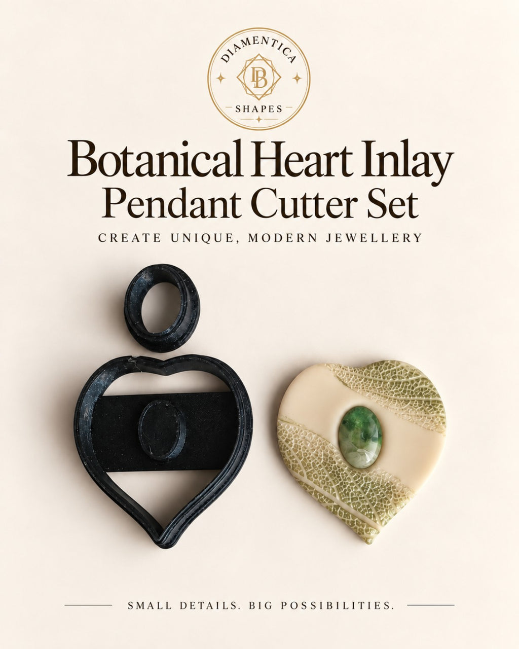 Botanical Heart Inlay Pendant Polymer Clay Cutter Set