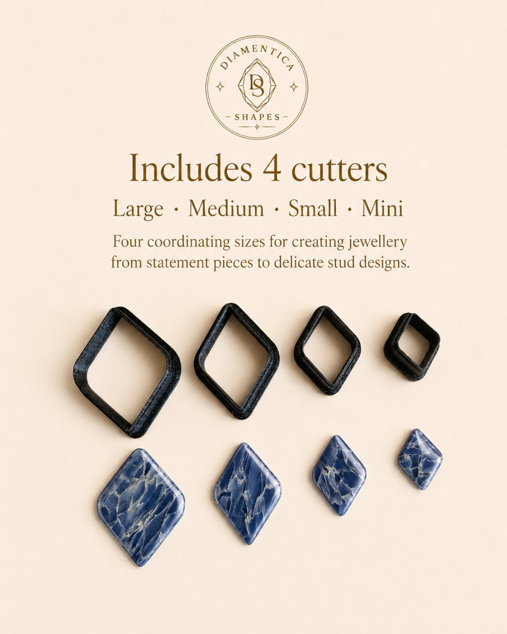 Soft Diamond Cutter Set – 4 Polymer Clay Cutters Set