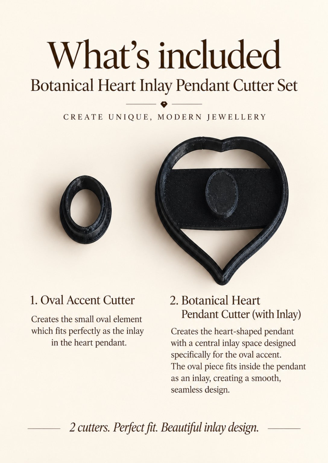 Botanical Heart Inlay Pendant Polymer Clay Cutter Set