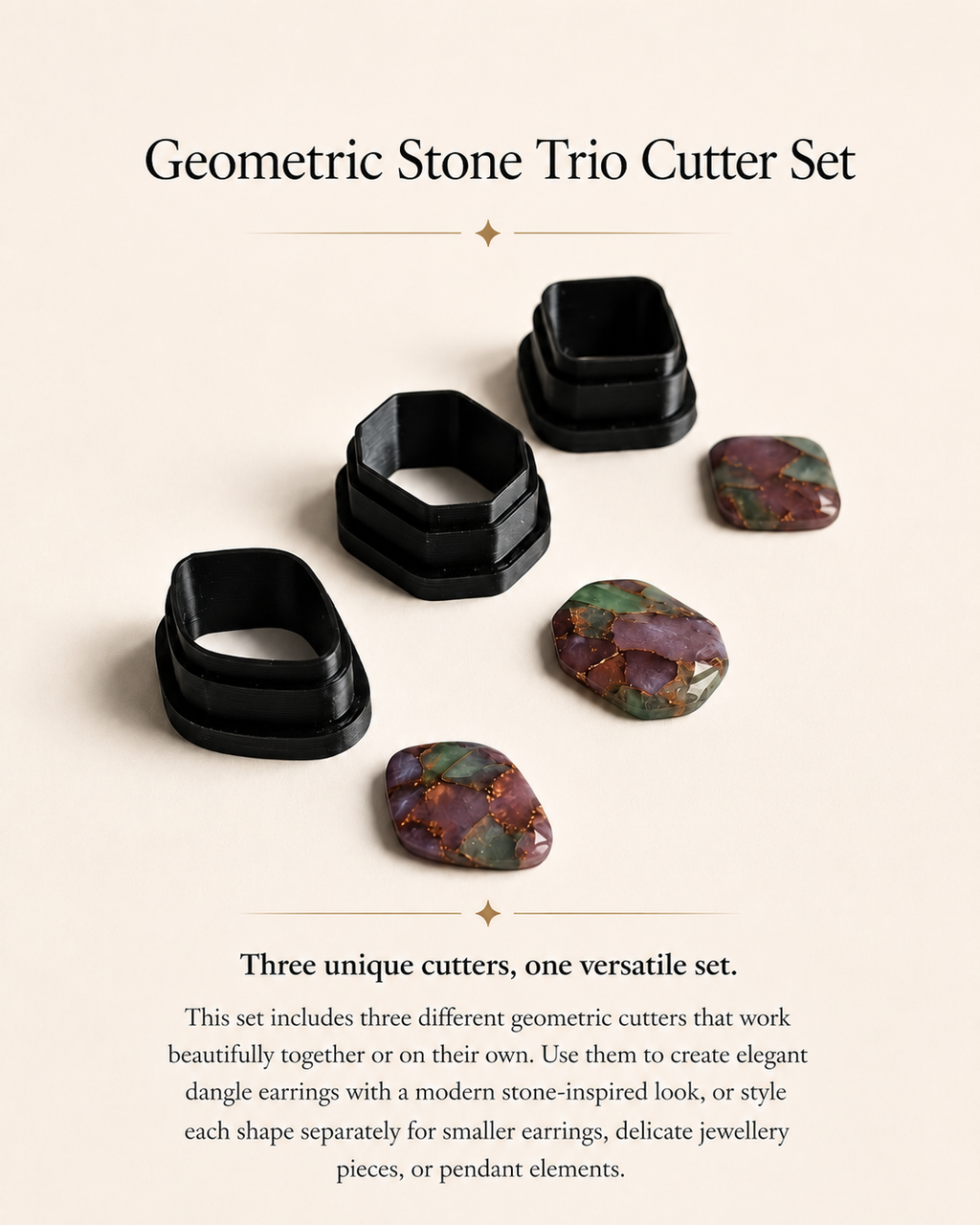 Geometric Stone Trio Polymer Clay Cutter Set
