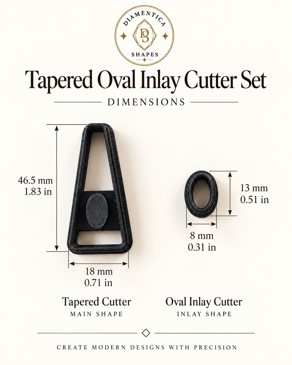 Tapered Oval Inlay Polymer Clay Cutter Set