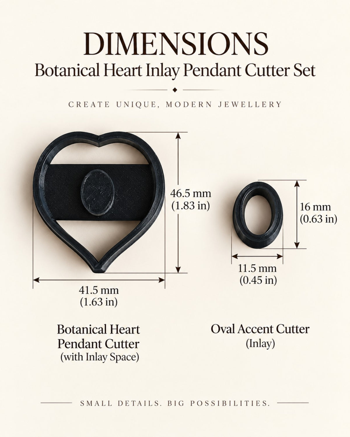 Botanical Heart Inlay Pendant Polymer Clay Cutter Set
