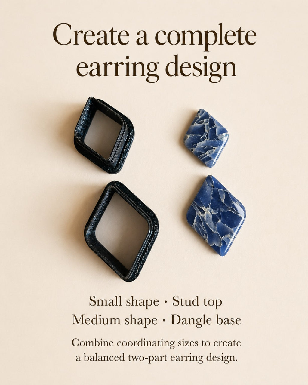 Soft Diamond Cutter Set – 4 Polymer Clay Cutters Set