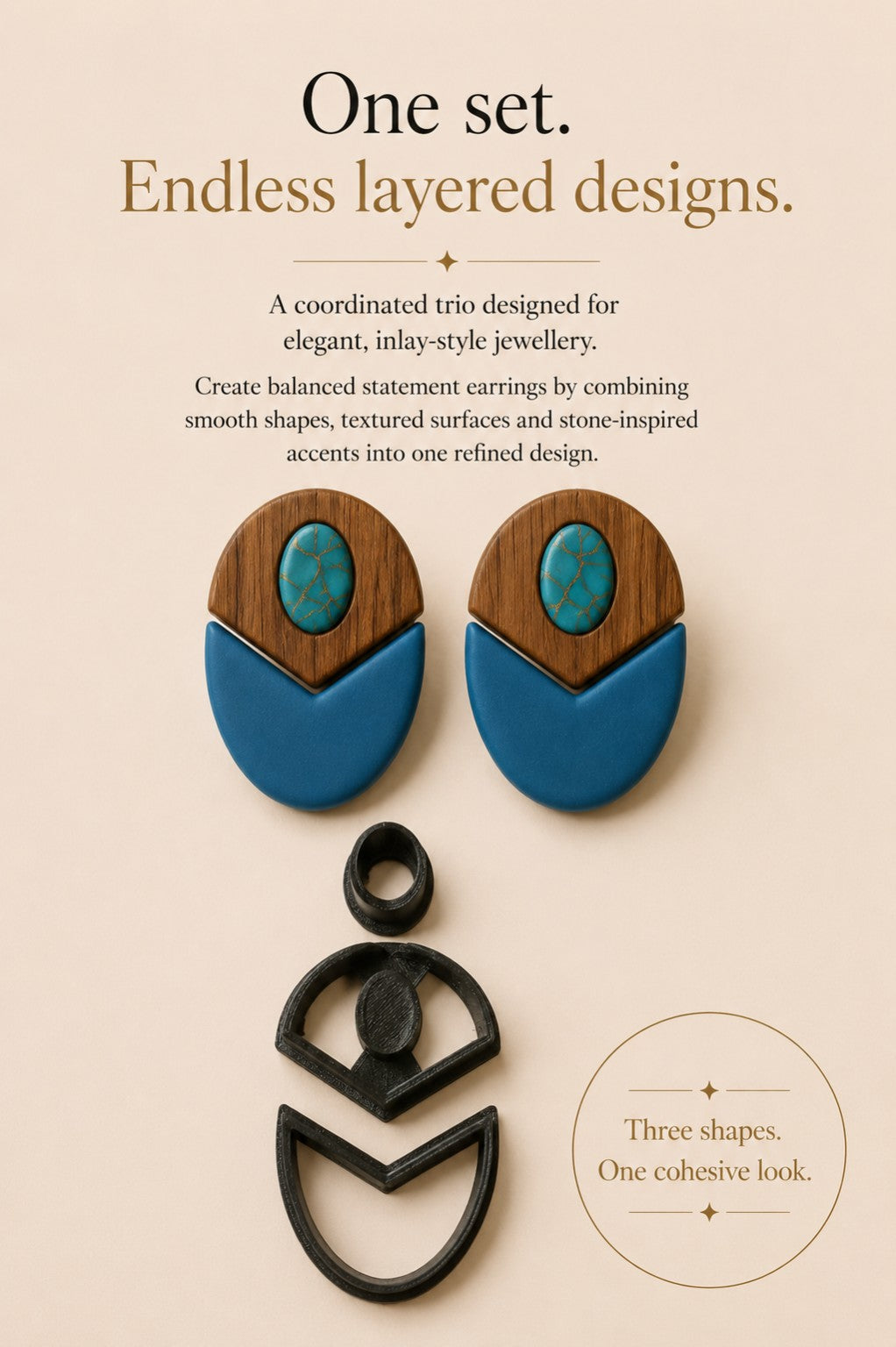 Sculpted Inlay Trio Polymer Clay Cutter Set