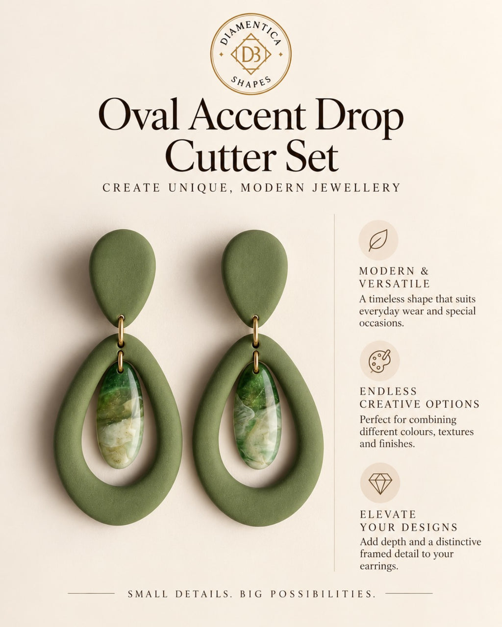 Oval Accent Drop Polymer Clay Cutter Set
