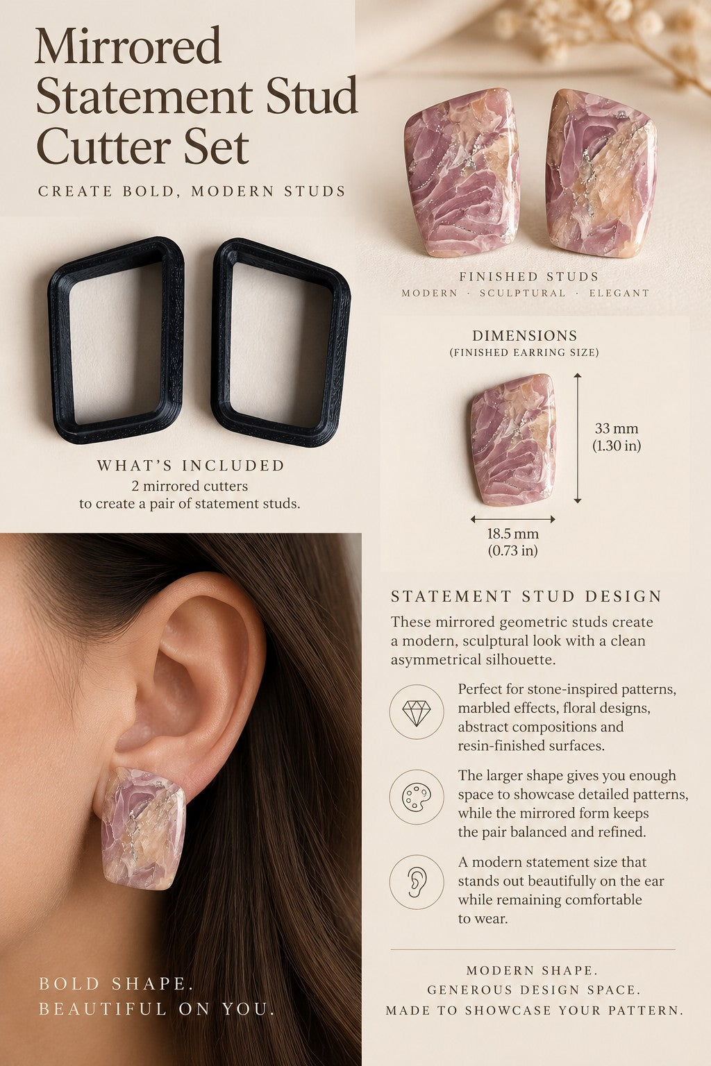 Mirrored Statement Stud Polymer Clay Cutter Set