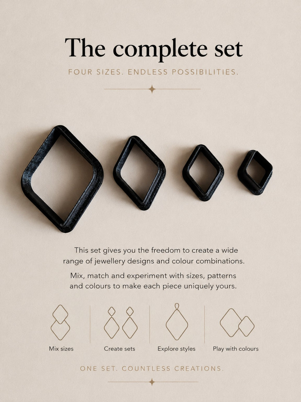 Soft Diamond Cutter Set – 4 Polymer Clay Cutters Set