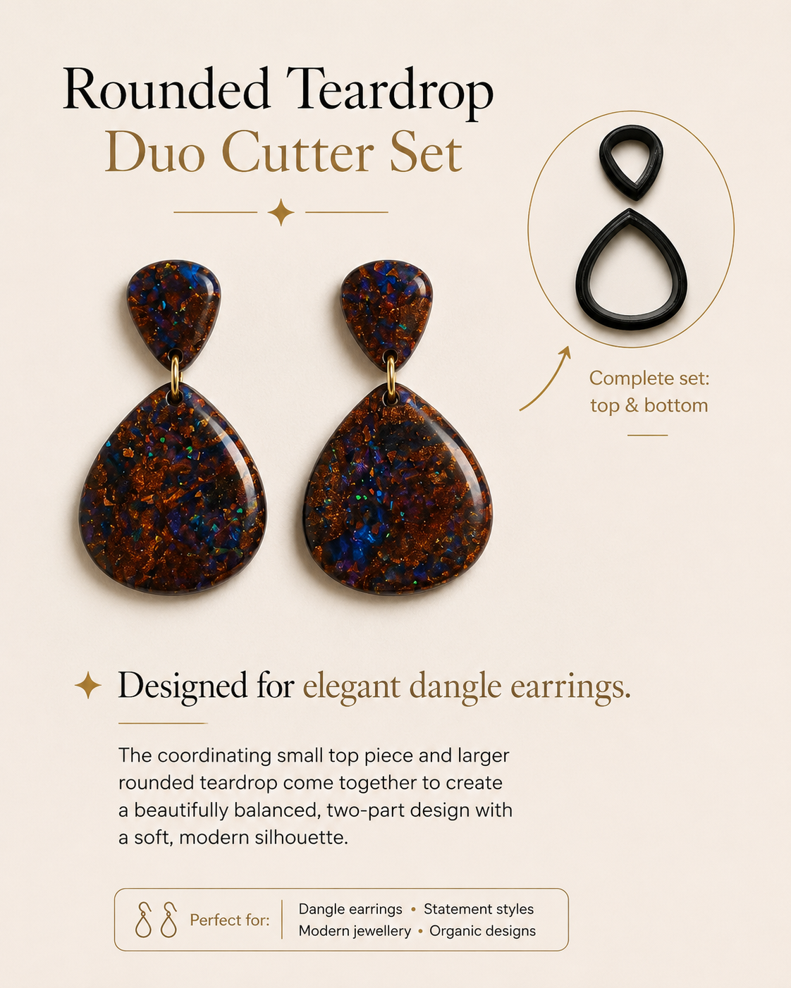 Rounded Teardrop Duo Polymer Clay Cutter Set