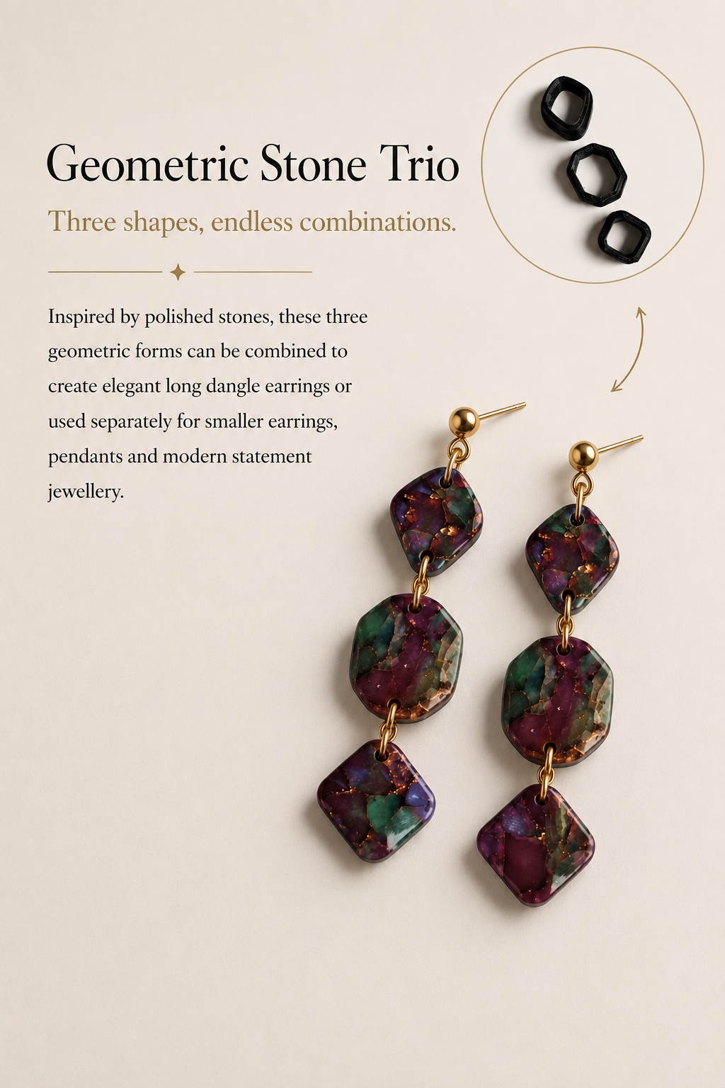 Geometric Stone Trio Polymer Clay Cutter Set