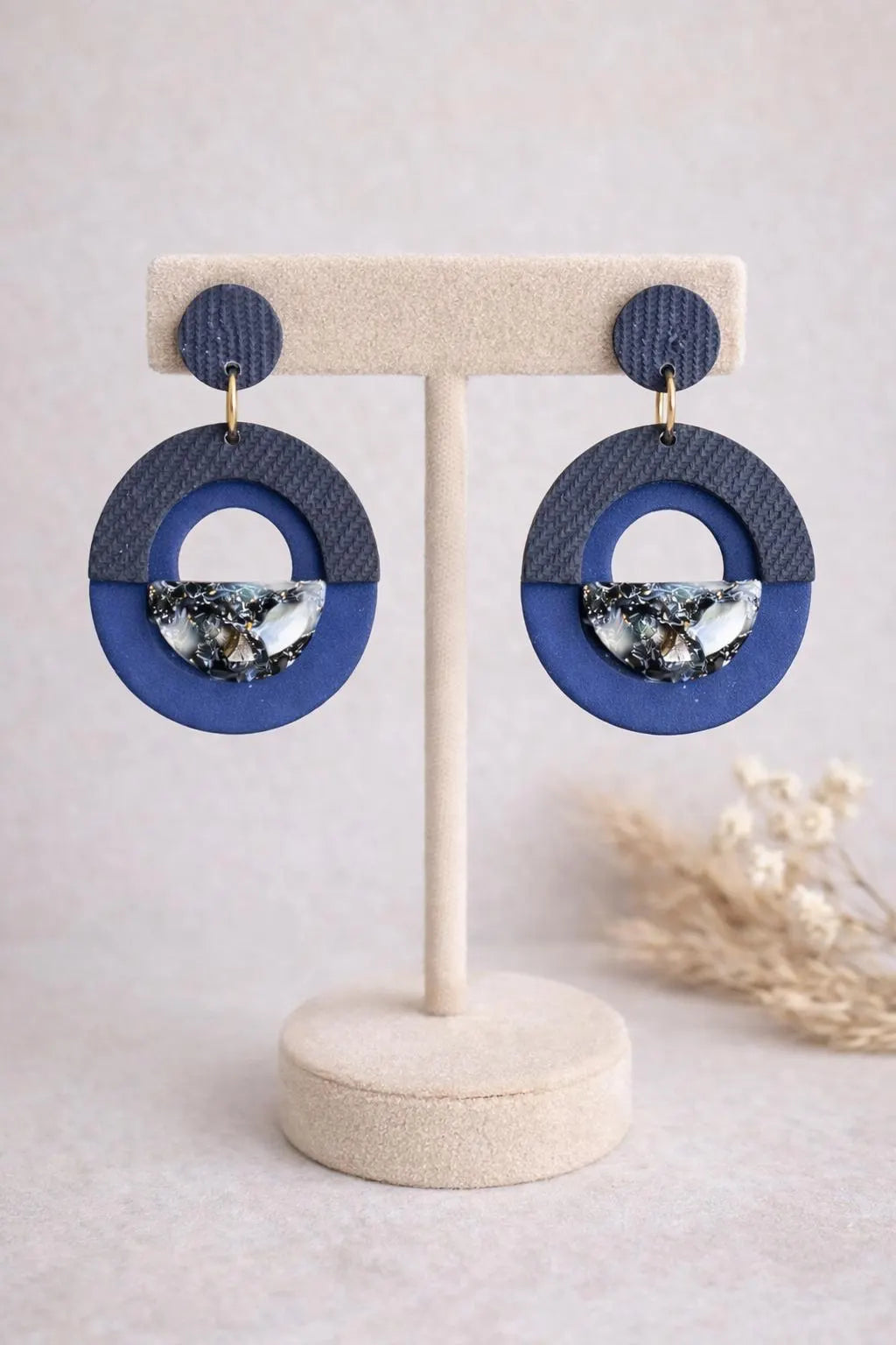 Denim Marble Drop Earrings – Indigo Stone