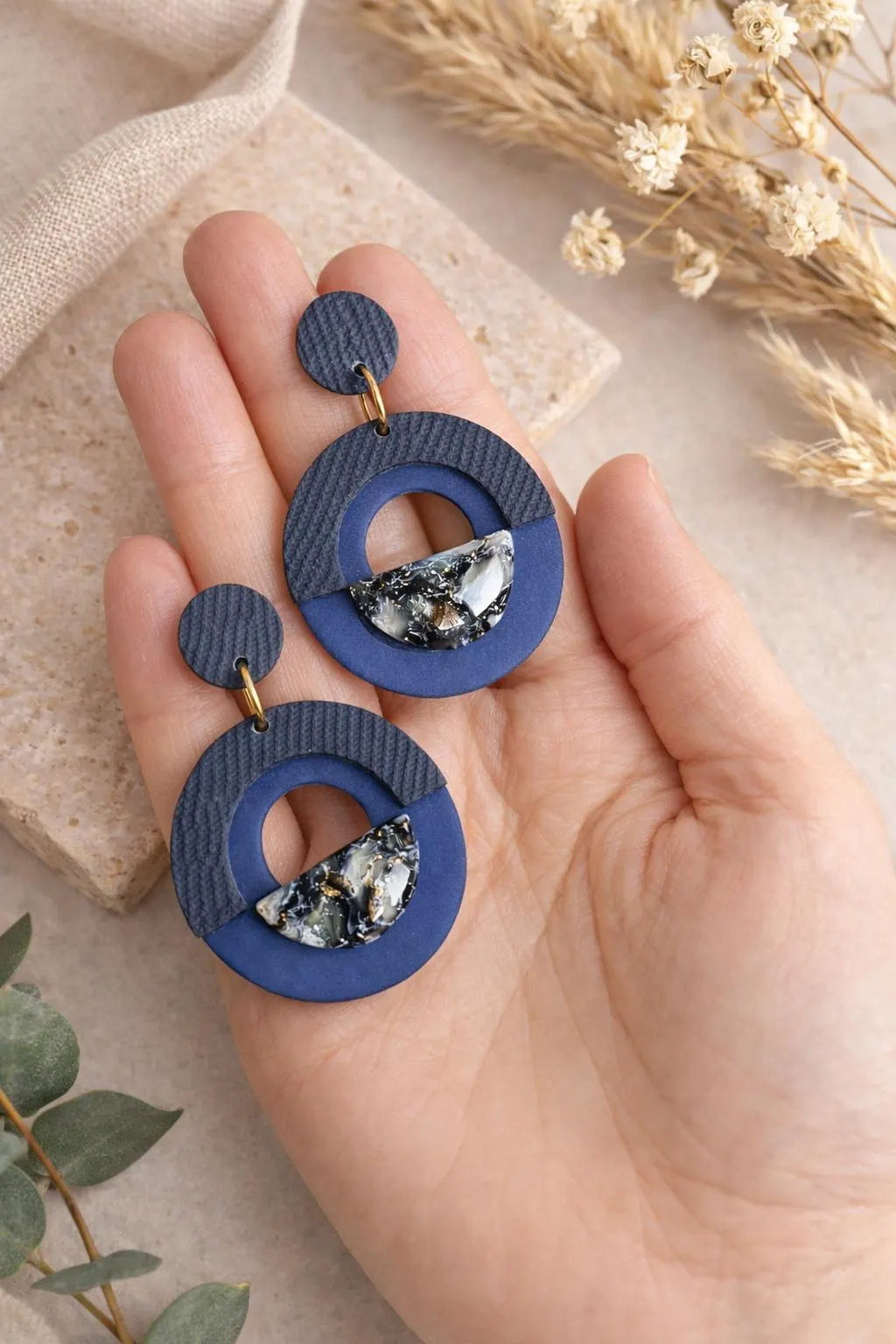 Denim Marble Drop Earrings – Indigo Stone