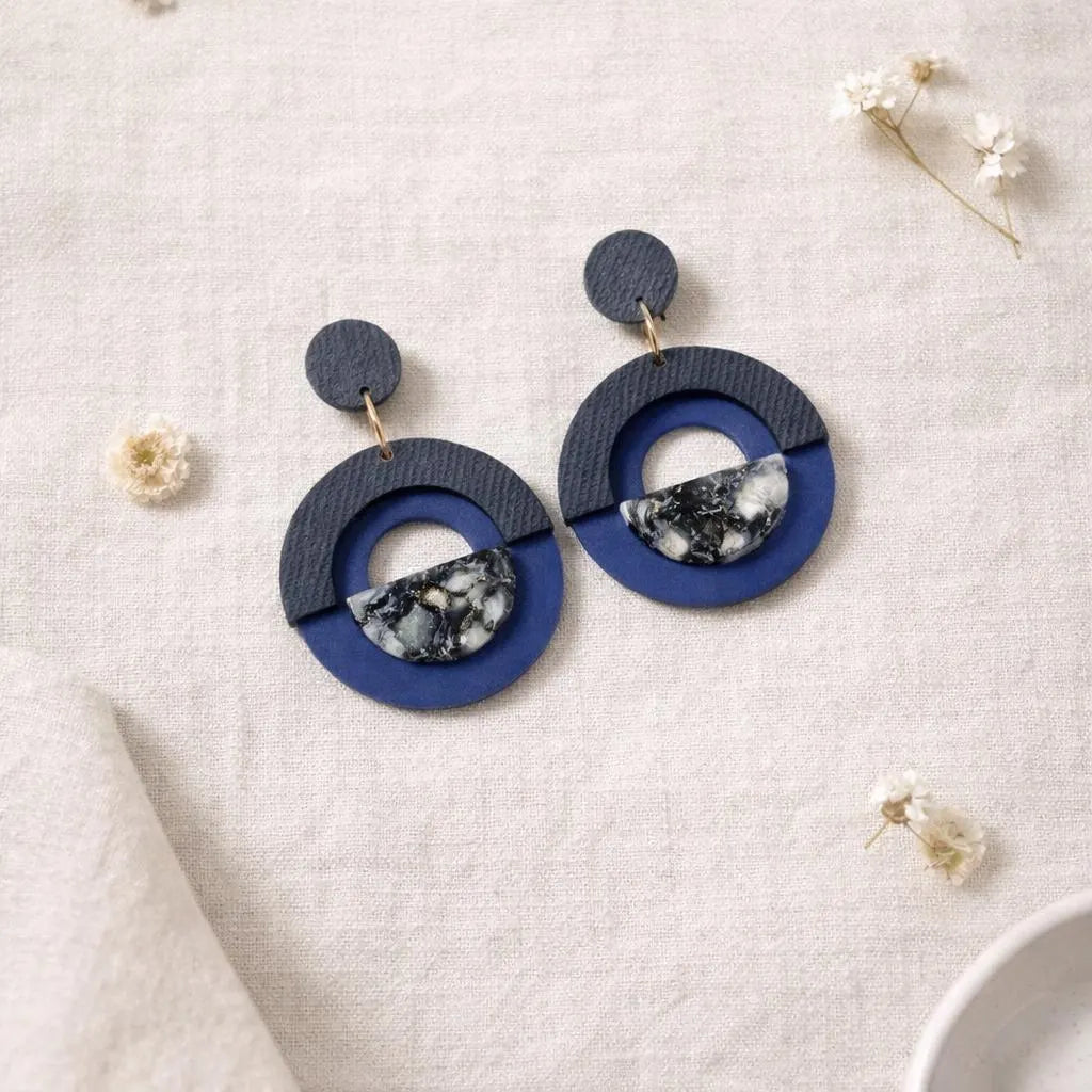 Denim Marble Drop Earrings – Indigo Stone