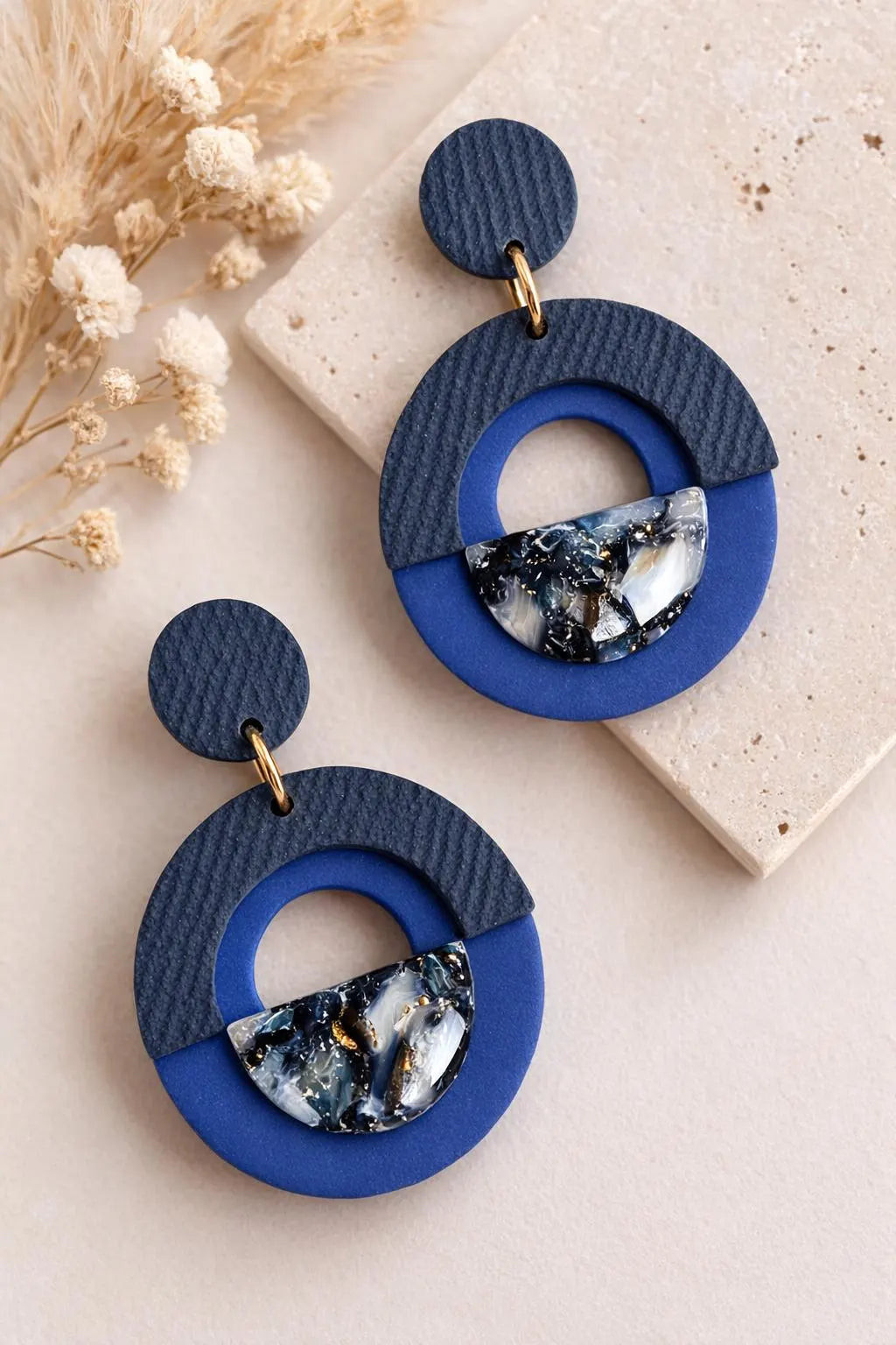 Denim Marble Drop Earrings – Indigo Stone