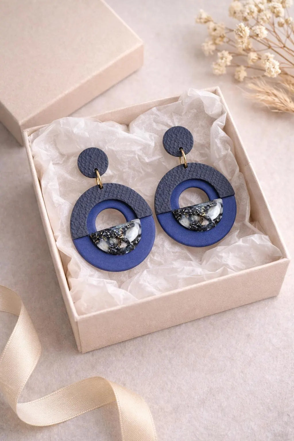 Denim Marble Drop Earrings – Indigo Stone