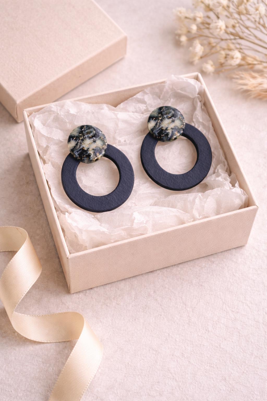 Denim Marble Stud Earrings – Indigo Stone