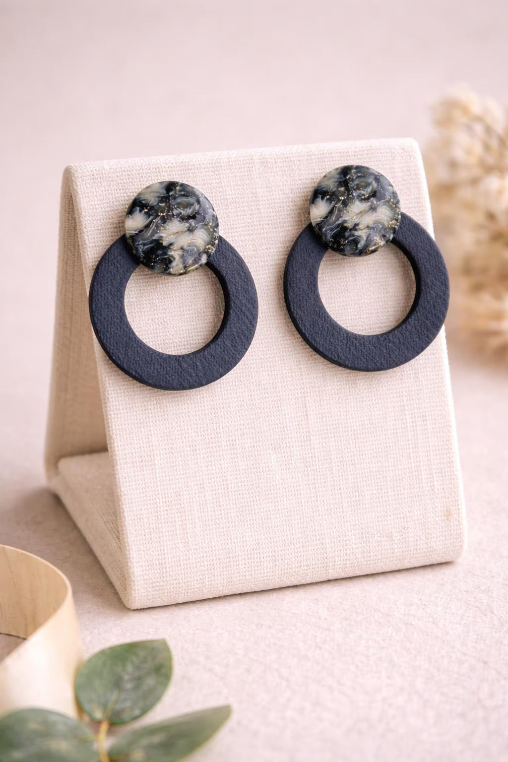 Denim Marble Stud Earrings – Indigo Stone