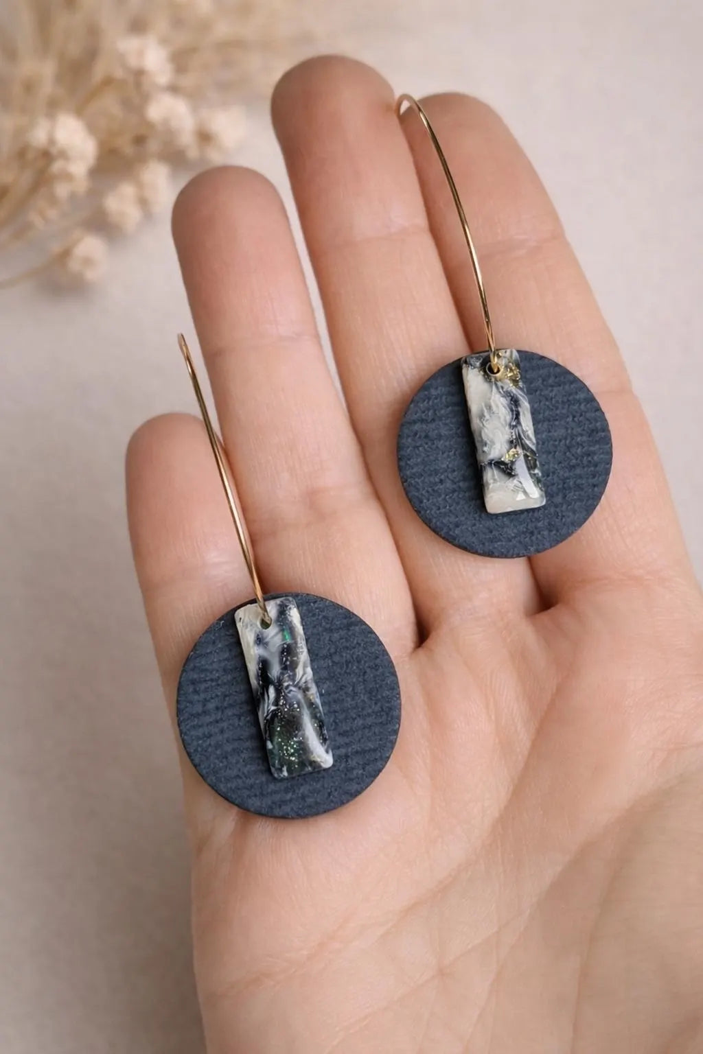 Denim Marble Drop Earrings – Indigo Stone
