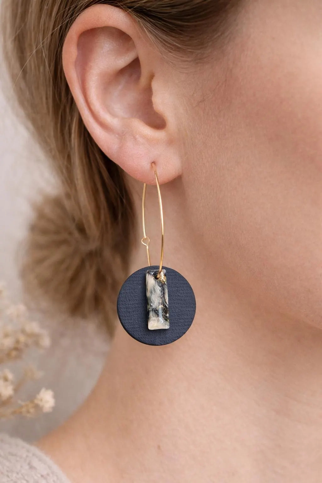 Denim Marble Drop Earrings – Indigo Stone