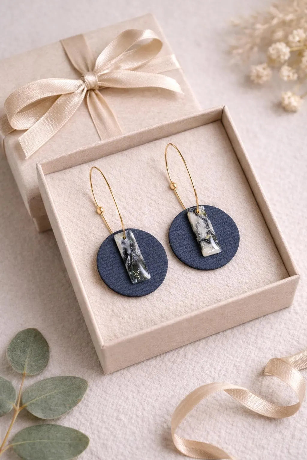 Denim Marble Drop Earrings – Indigo Stone