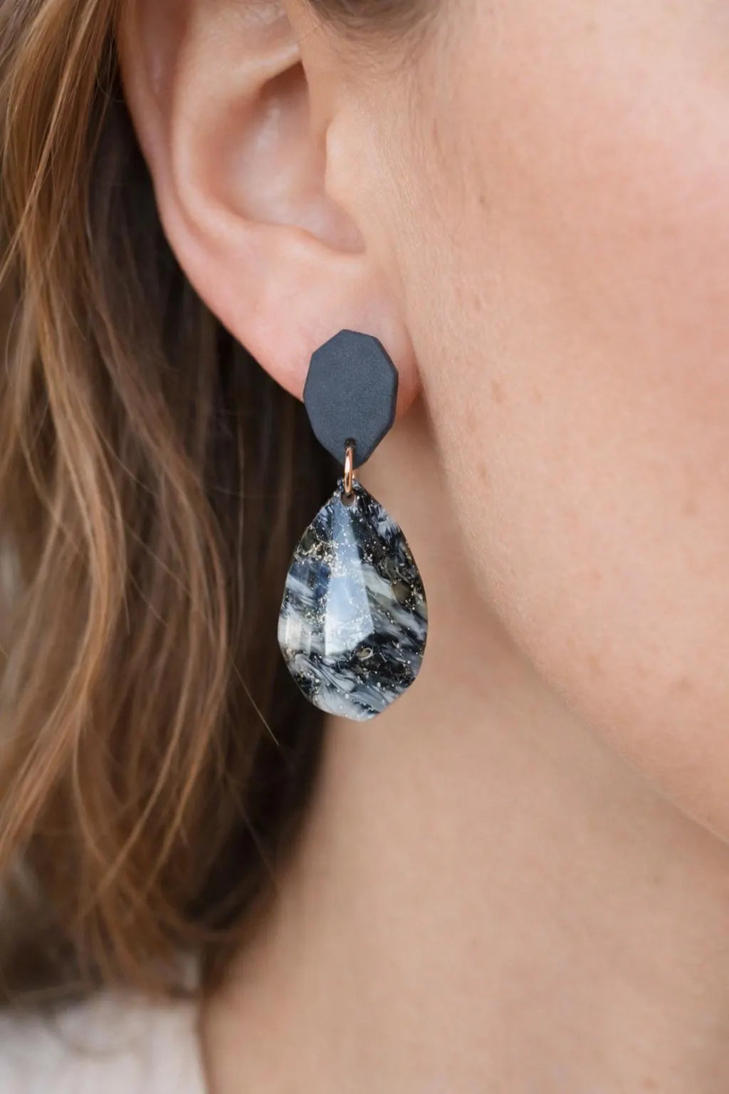 Denim Marble Drop Earrings – Indigo Stone