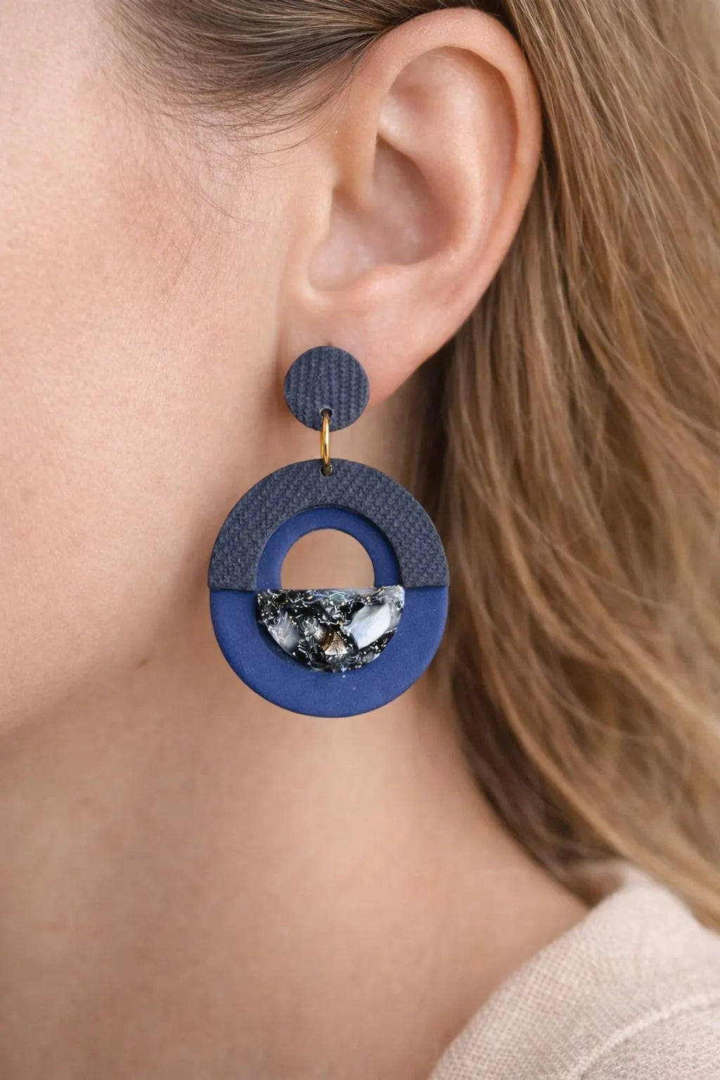 Denim Marble Drop Earrings – Indigo Stone