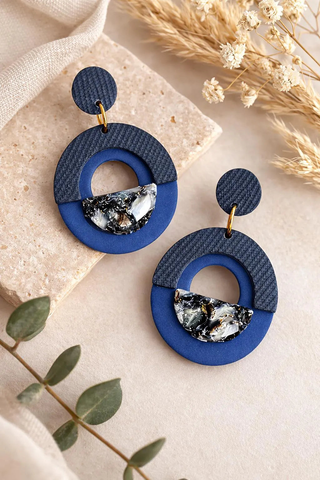 Denim Marble Drop Earrings – Indigo Stone