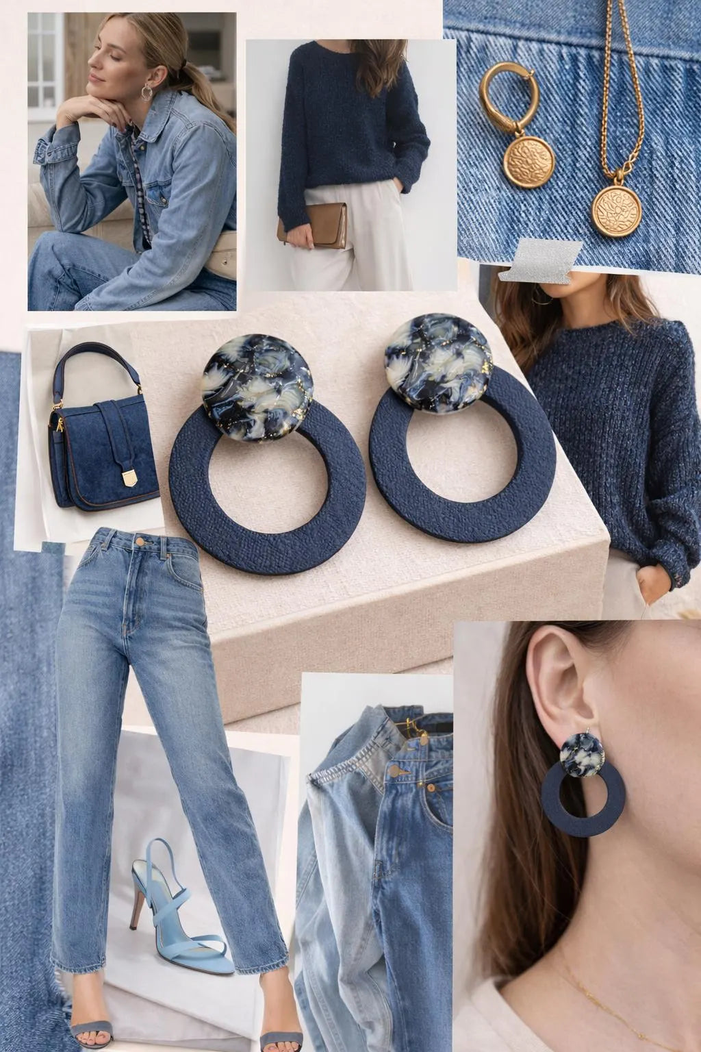Denim Marble Drop Earrings – Indigo Stone