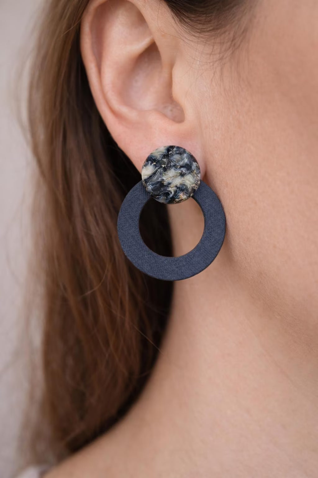 Denim Marble Stud Earrings – Indigo Stone