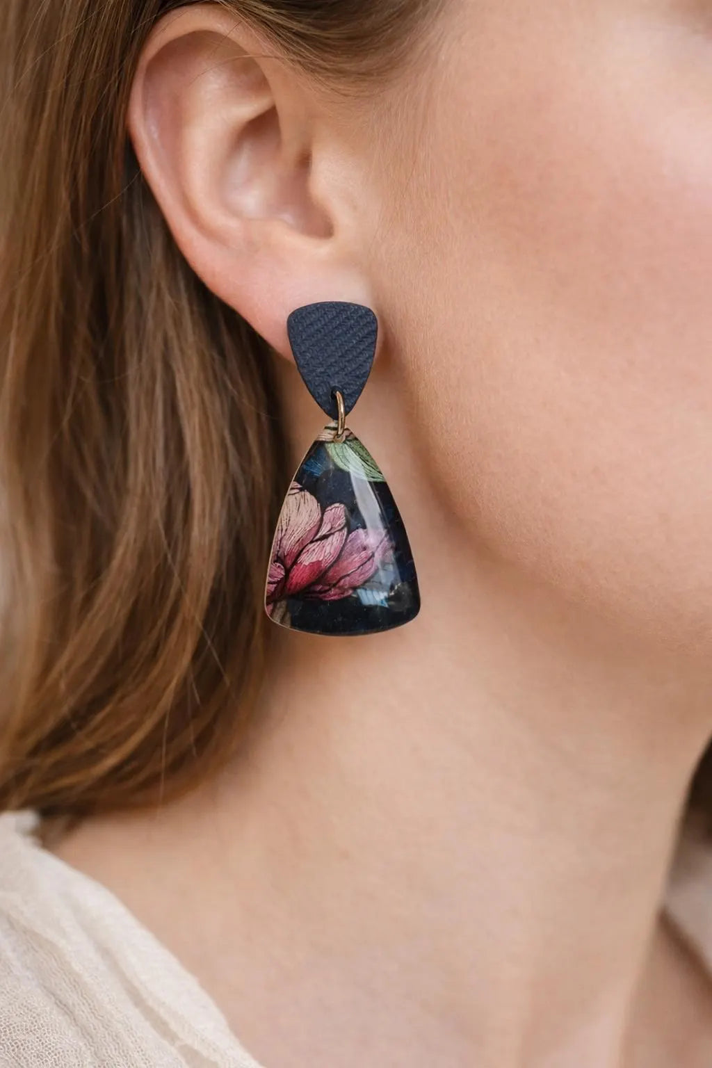 Denim Bloom Statement Drop Earrings
