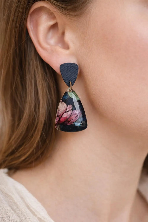 Denim Bloom Statement Drop Earrings