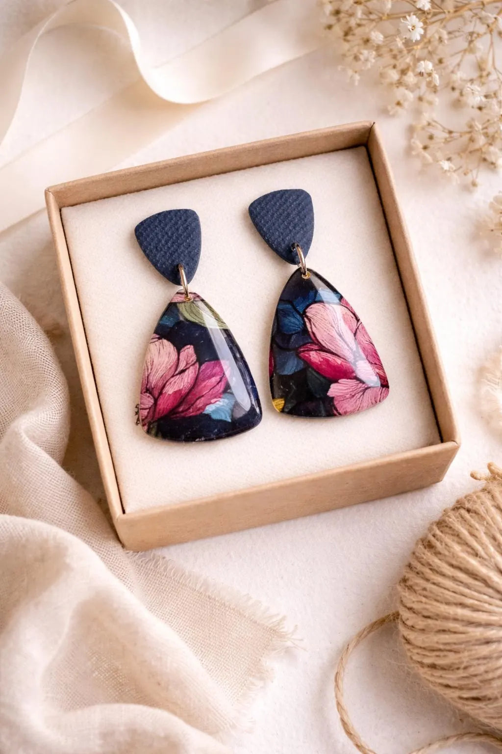 Denim Bloom Statement Drop Earrings