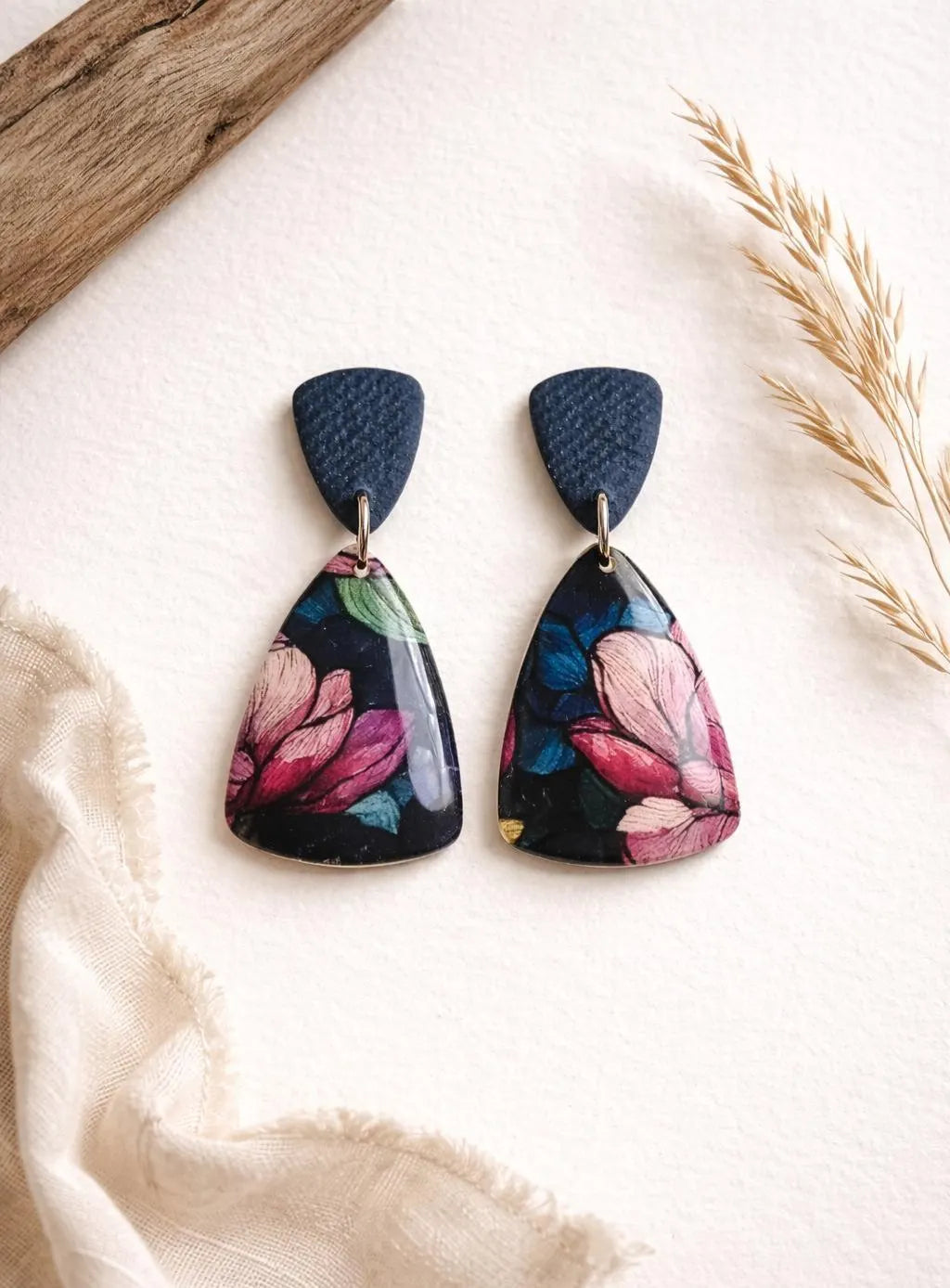 Denim Bloom Statement Drop Earrings