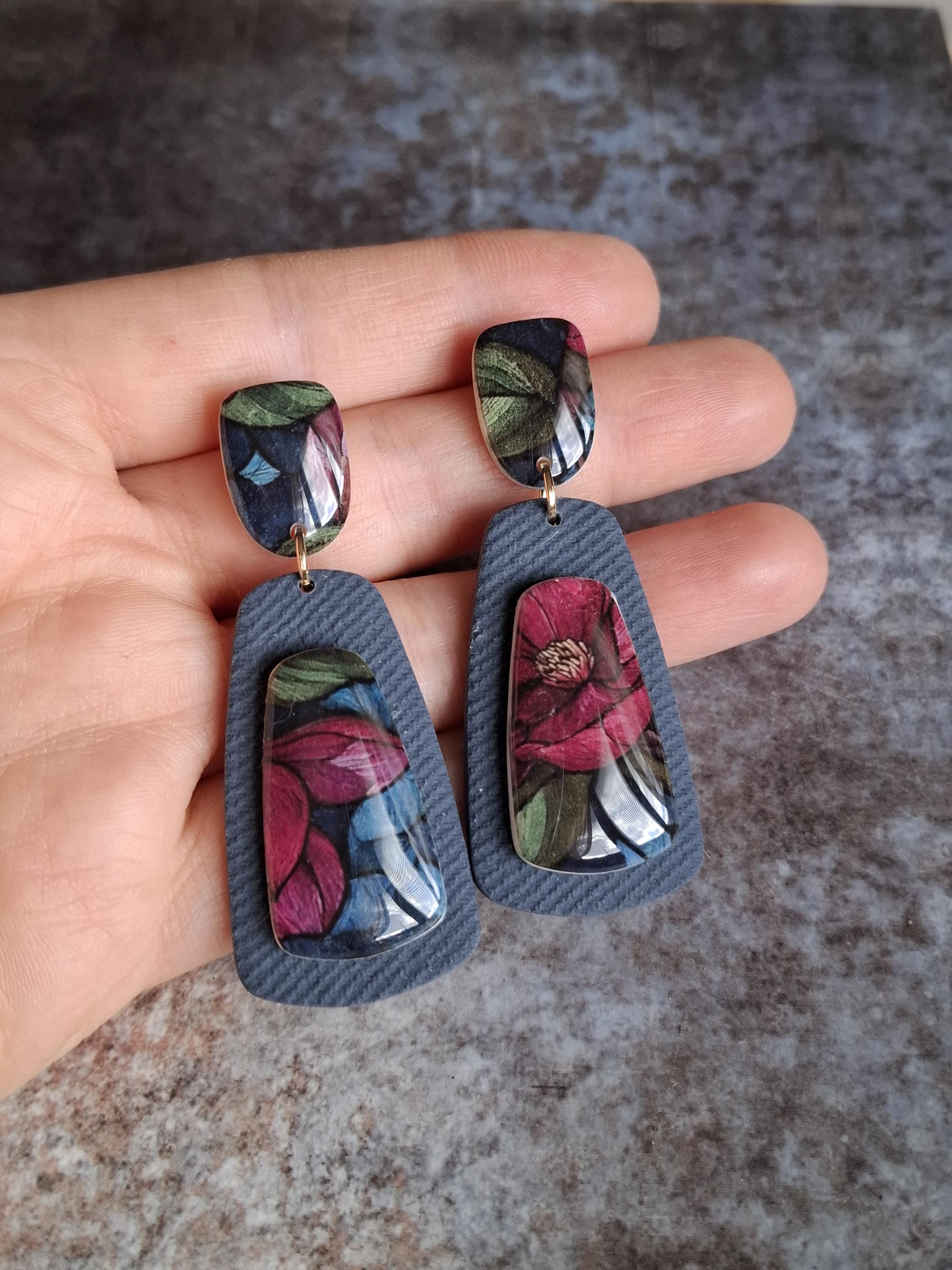 Denim Bloom Statement Drop Earrings