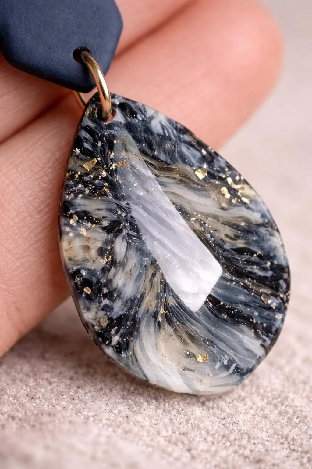 Denim Marble Drop Earrings – Indigo Stone