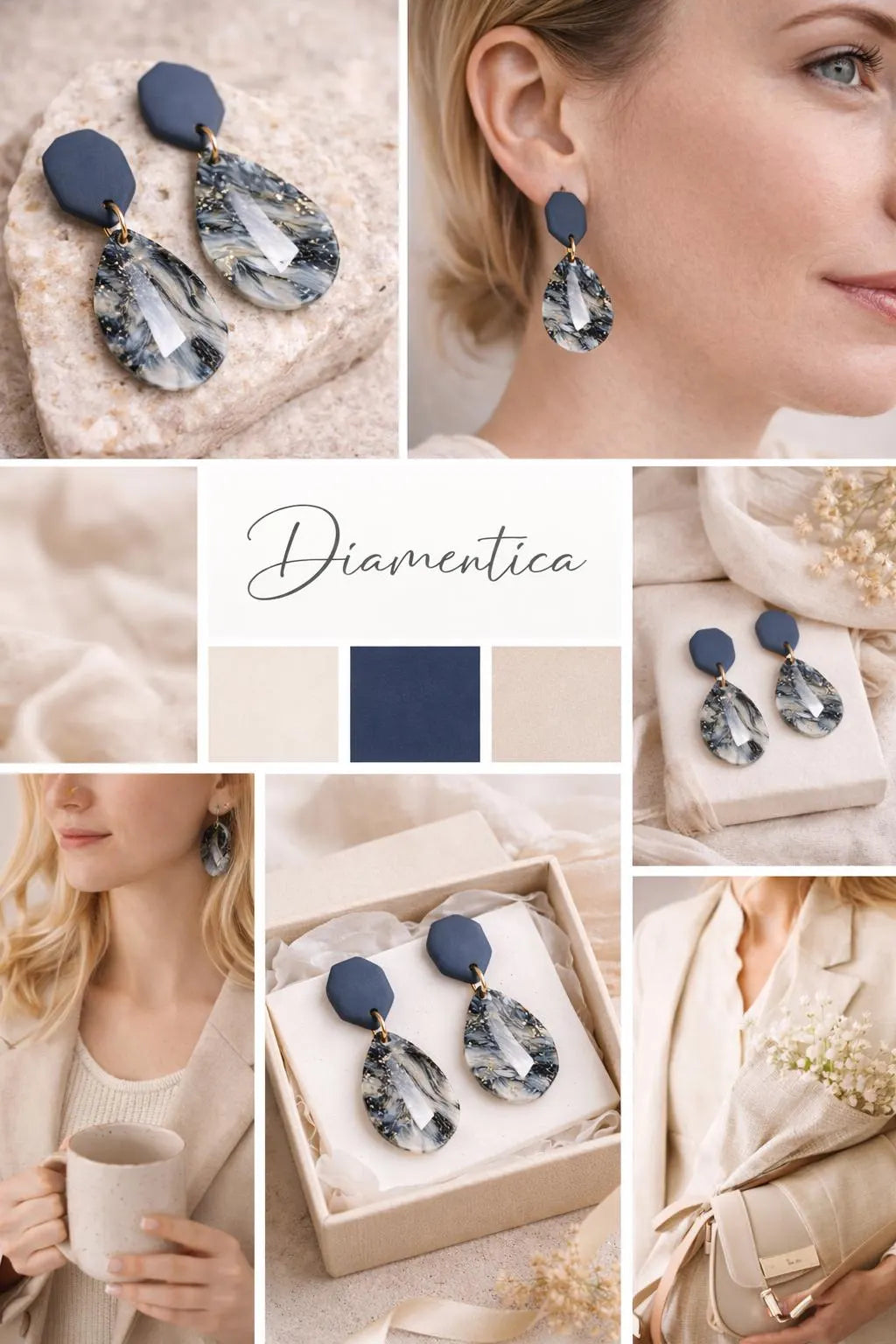 Denim Marble Drop Earrings – Indigo Stone