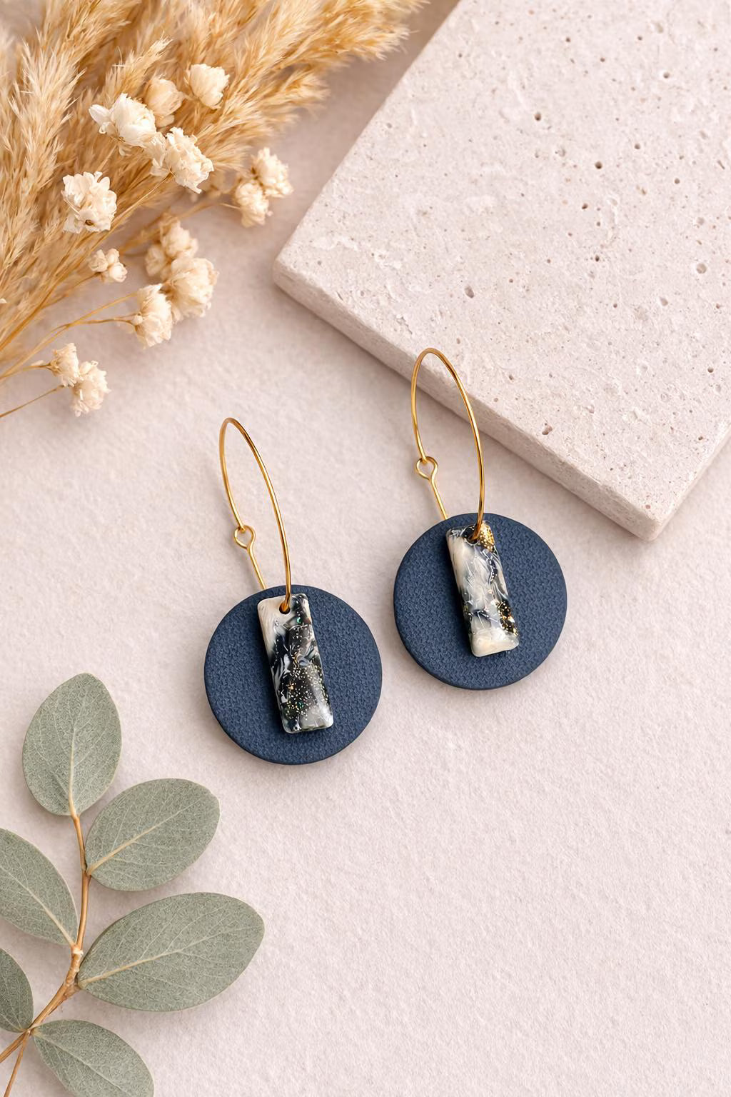 Denim Marble Drop Earrings – Indigo Stone