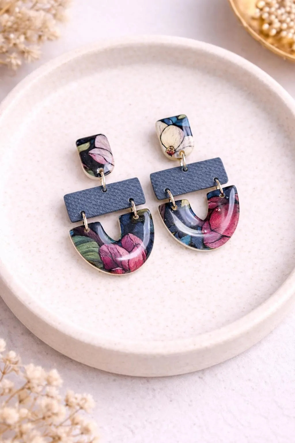 Denim Bloom Floral Drop Earrings