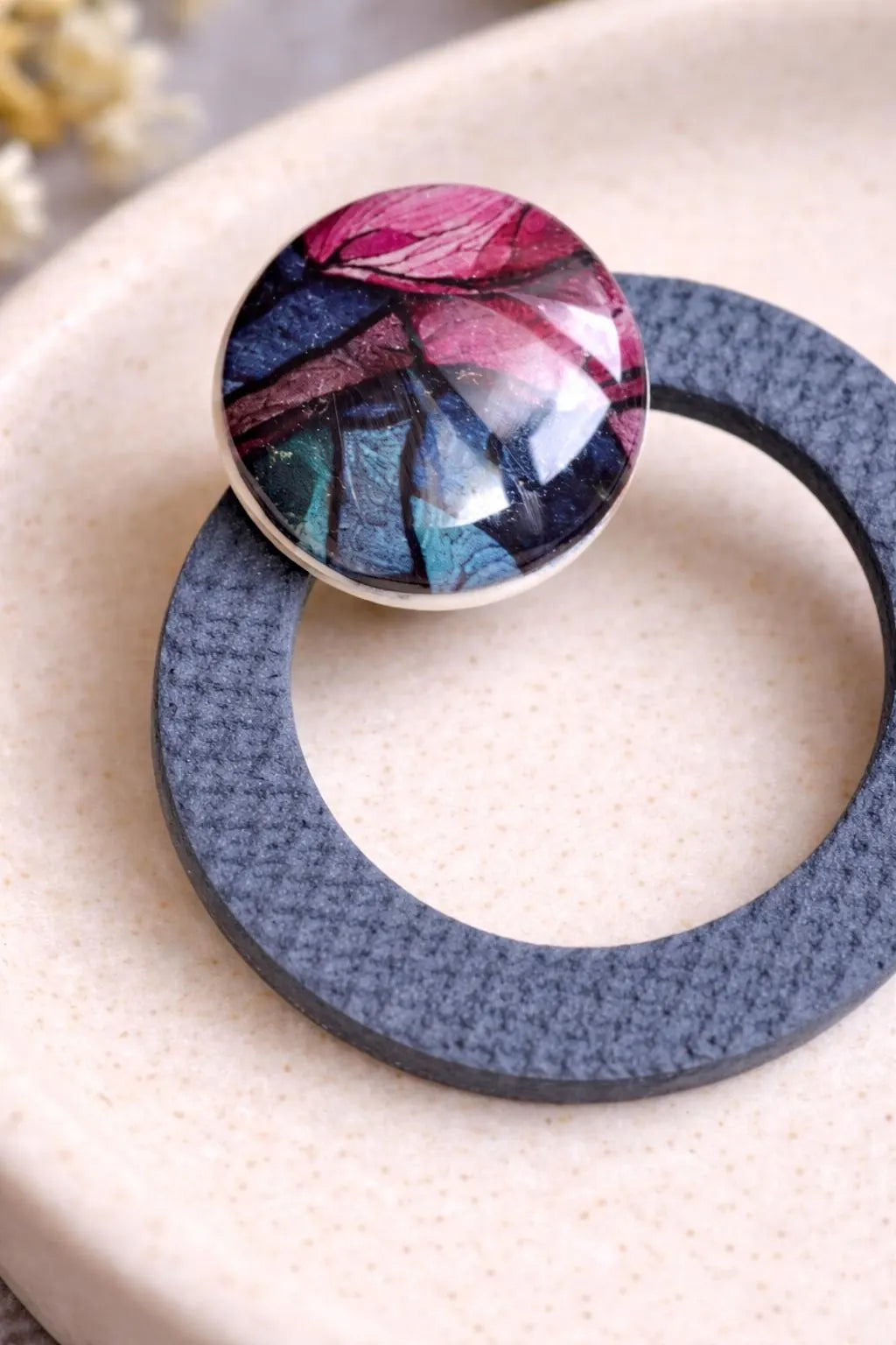 Denim Marble Stud Earrings – Indigo Stone