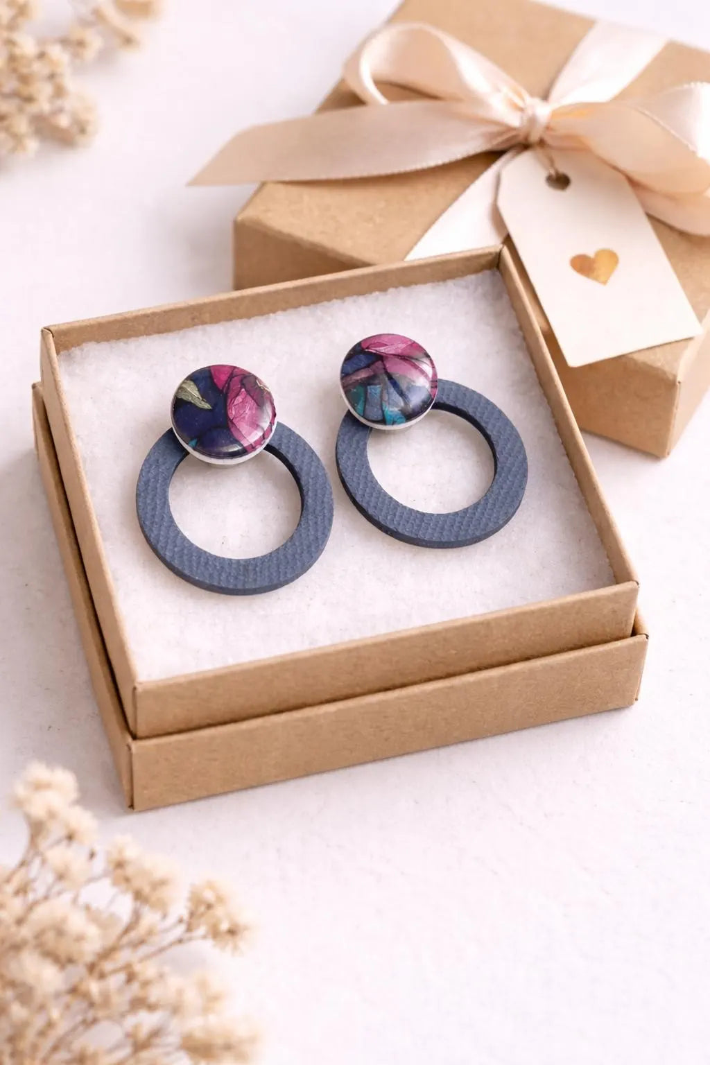 Denim Marble Stud Earrings – Indigo Stone