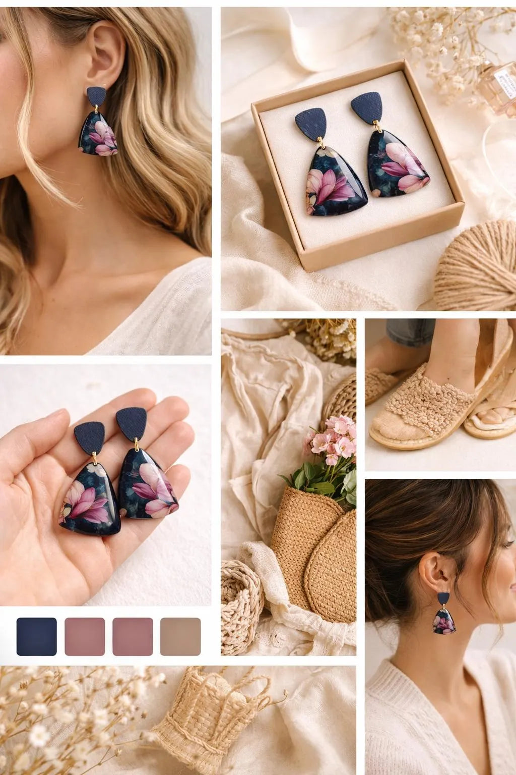 Denim Bloom Statement Drop Earrings