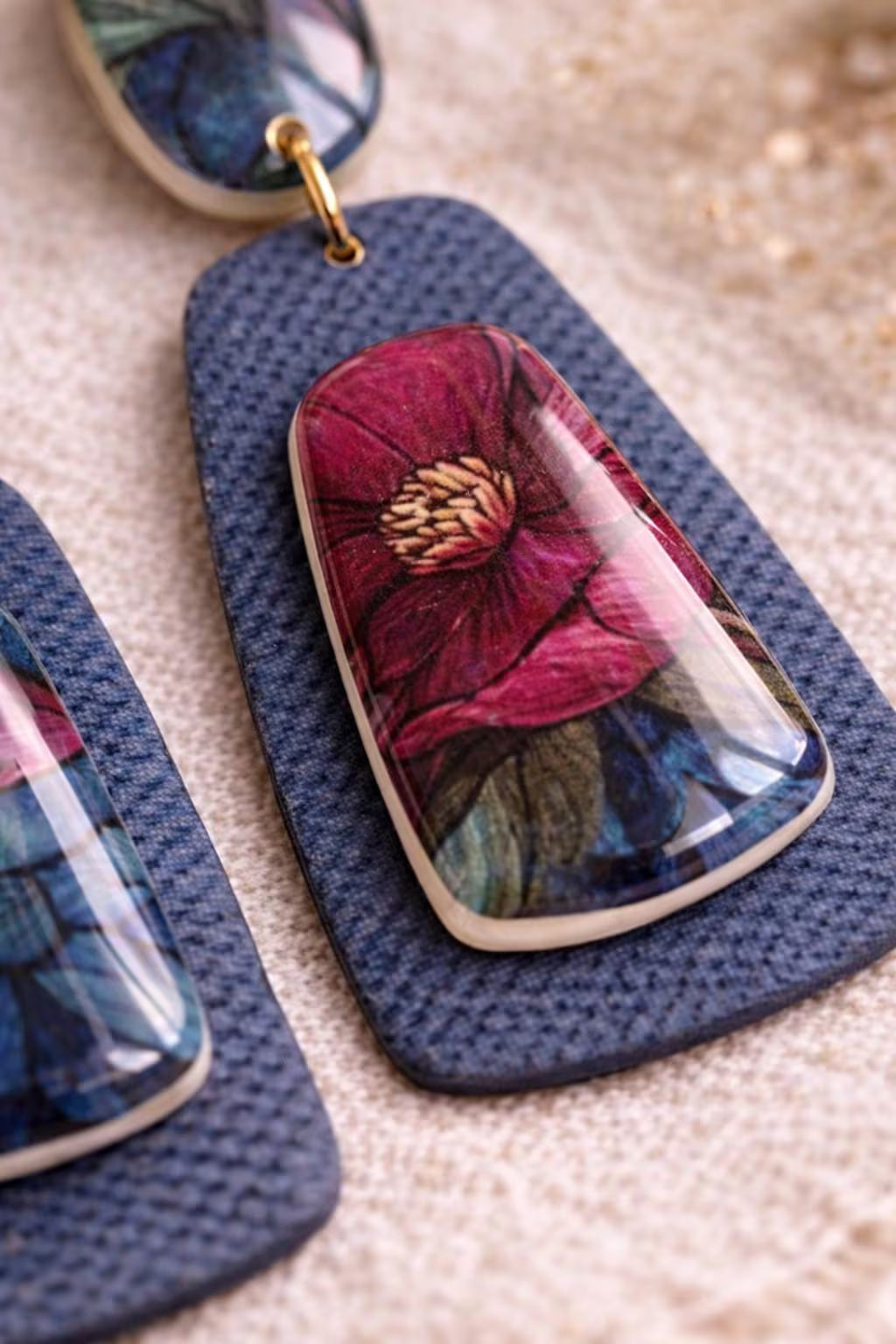 Denim Bloom Statement Drop Earrings