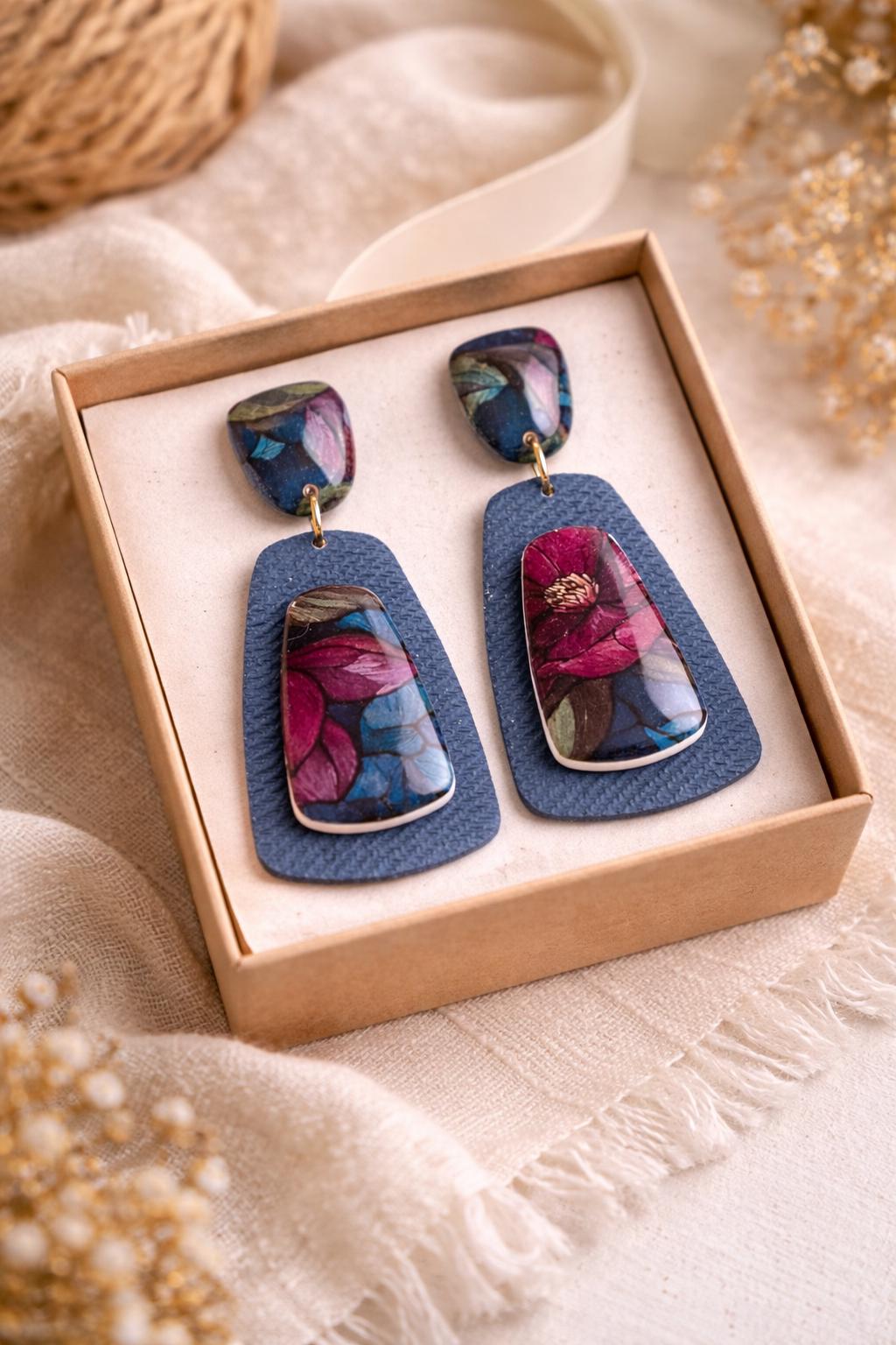 Denim Bloom Statement Drop Earrings
