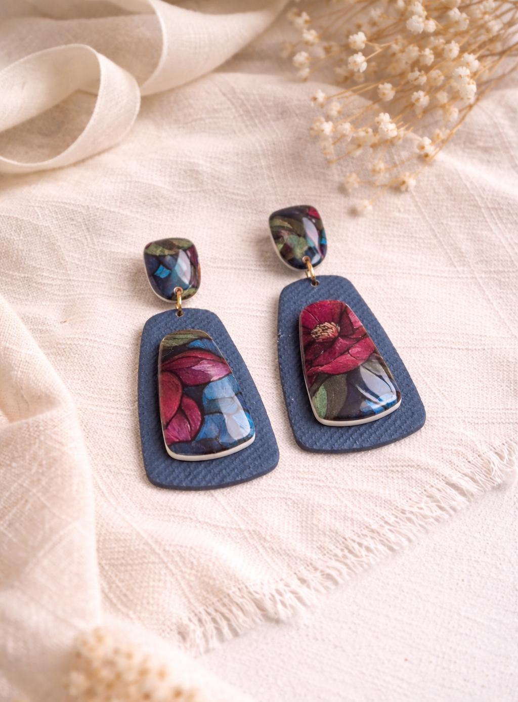 Denim Bloom Statement Drop Earrings