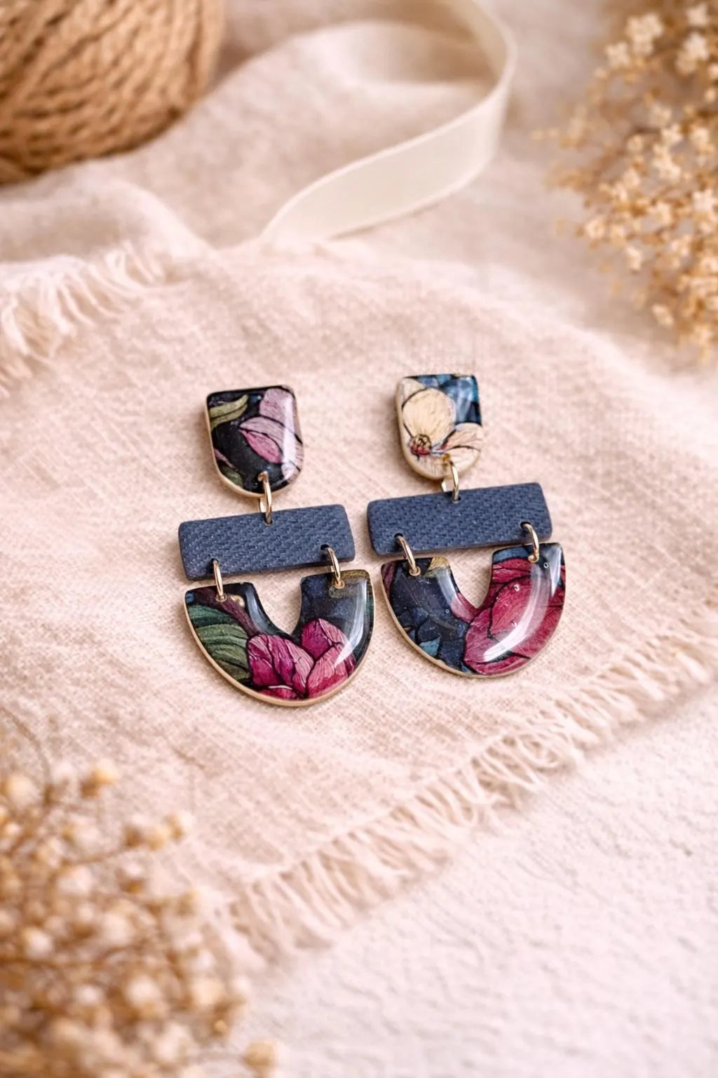 Denim Bloom Floral Drop Earrings