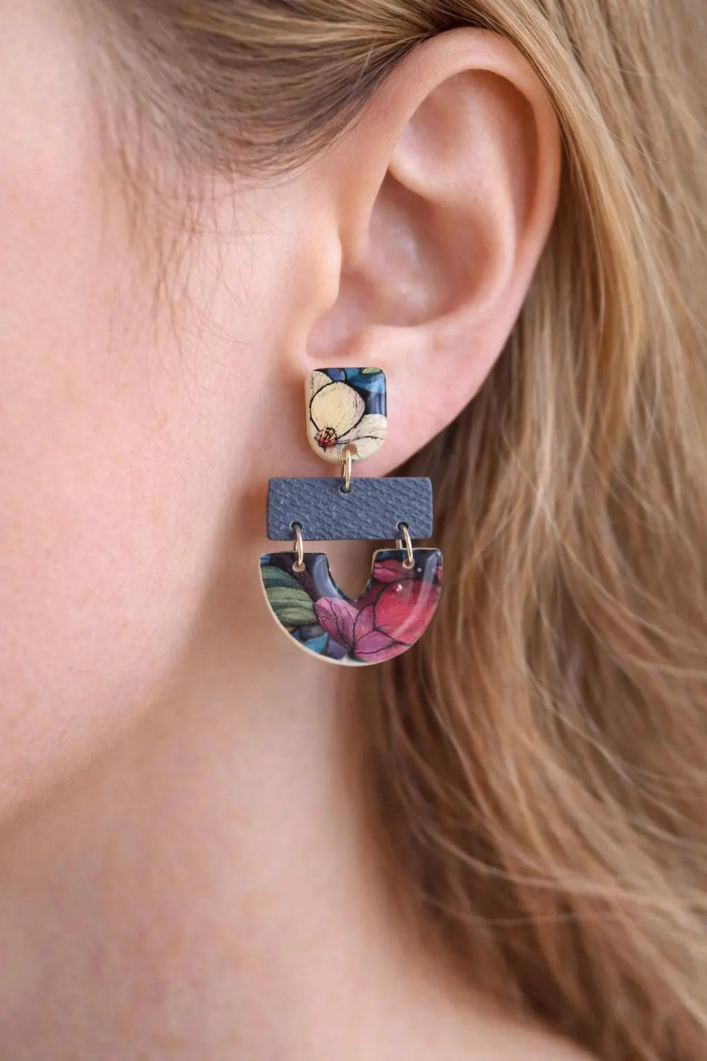 Denim Bloom Floral Drop Earrings