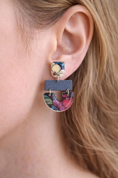 Denim Bloom Floral Drop Earrings