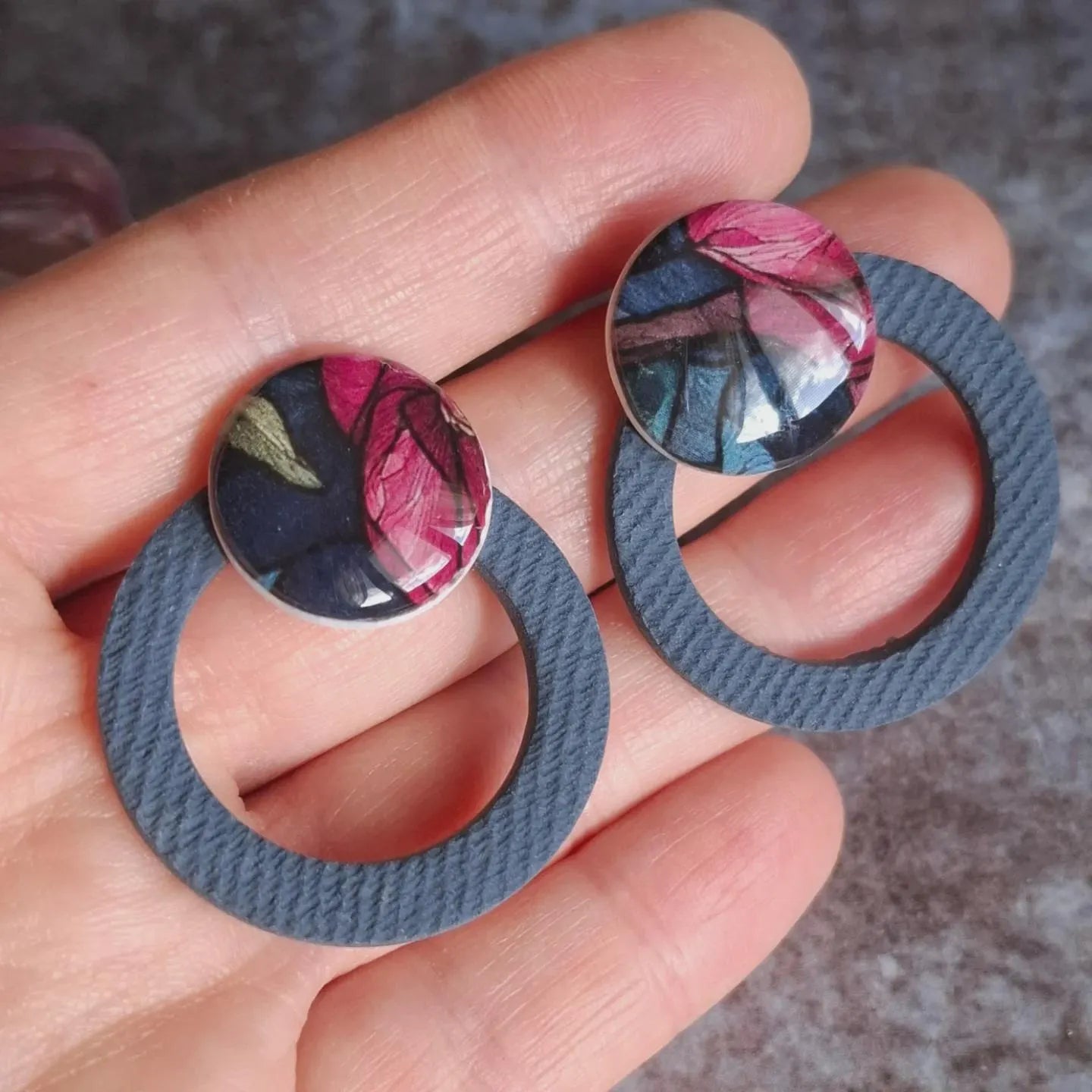 Denim Marble Stud Earrings – Indigo Stone